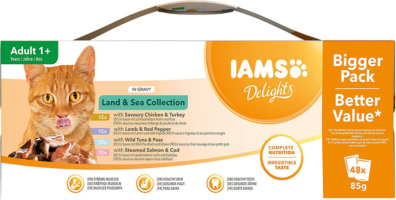 IAMS Delights Adult Cat Land & Sea Collection in Gravy 48x85g - UK BUSINESS SUPPLIES