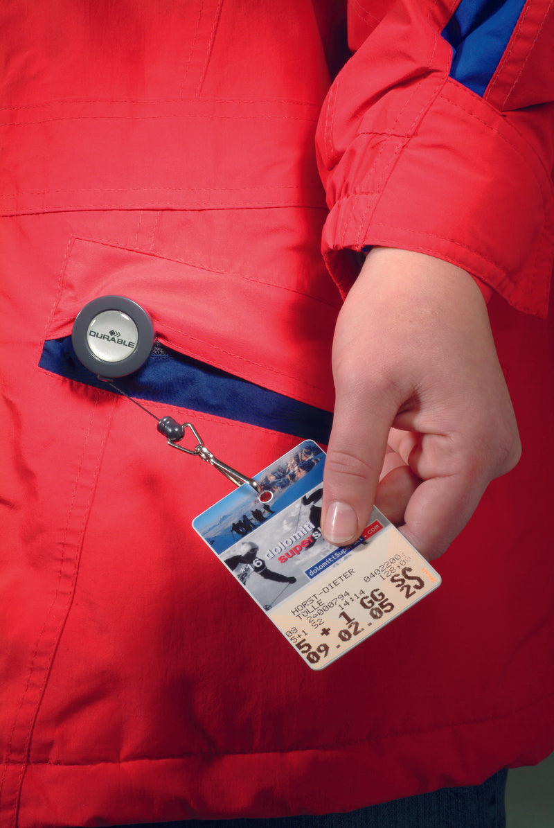 Durable Retractable Badge Reel and Hook for Name Badges Charcoal (Pack 10) C822158 - UK BUSINESS SUPPLIES