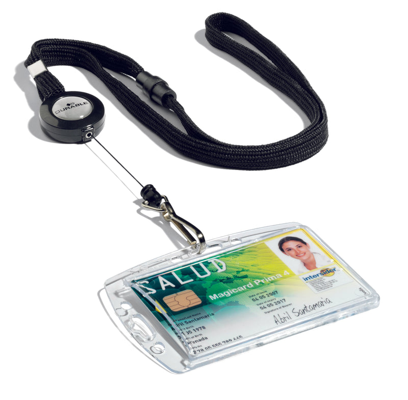 Durable Textile Lanyard and Reel for Name Badges Black (Pack 10) 8223 - 822301 - UK BUSINESS SUPPLIES