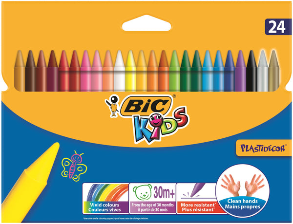 Bic Kids Plastidecor Hard Sharpenable Crayons Assorted Colours (Pack 24) - 8297721 - UK BUSINESS SUPPLIES