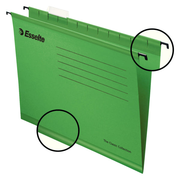 Esselte Classic A4 Suspension File Board 15mm V Base Green (Pack 25) 90318 - UK BUSINESS SUPPLIES