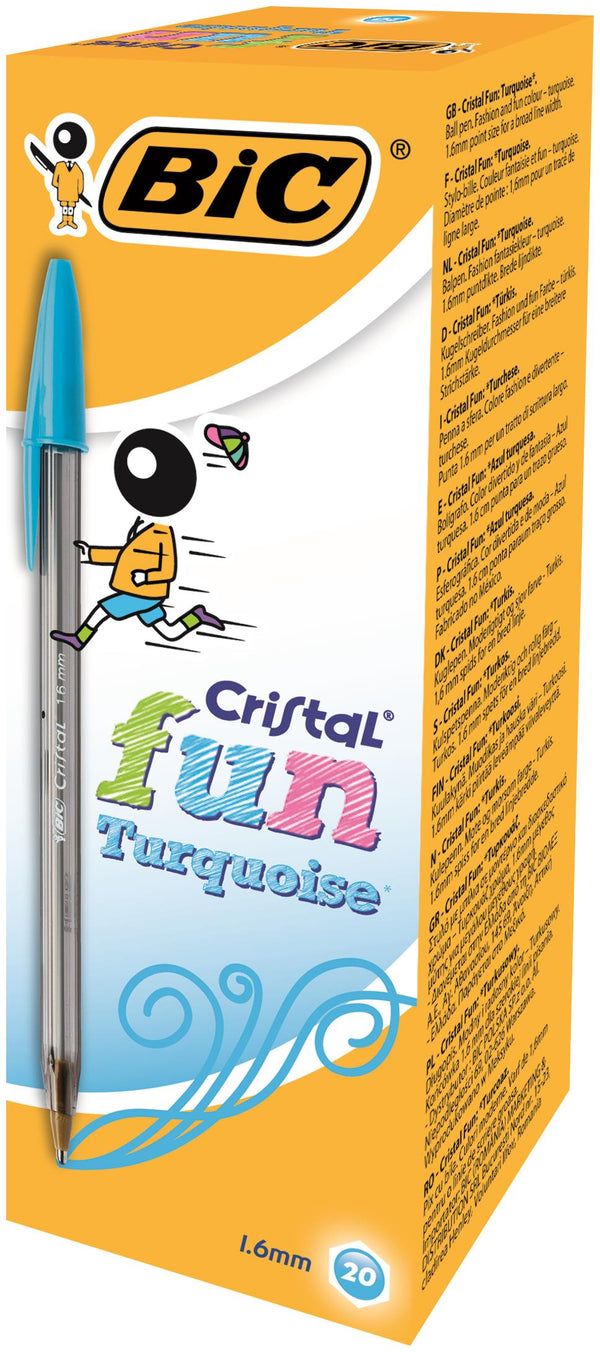 Bic Cristal FUN Turquiose 1.6mm Ballpoint Pen (Pack 20) 929074 - UK BUSINESS SUPPLIES