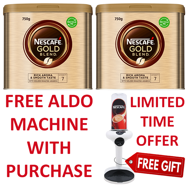 Nescafe Gold Blend Freeze Dried Instant Coffee 2 x 750g & FREE Aldo Powder Dispenser Machine - UK BUSINESS SUPPLIES