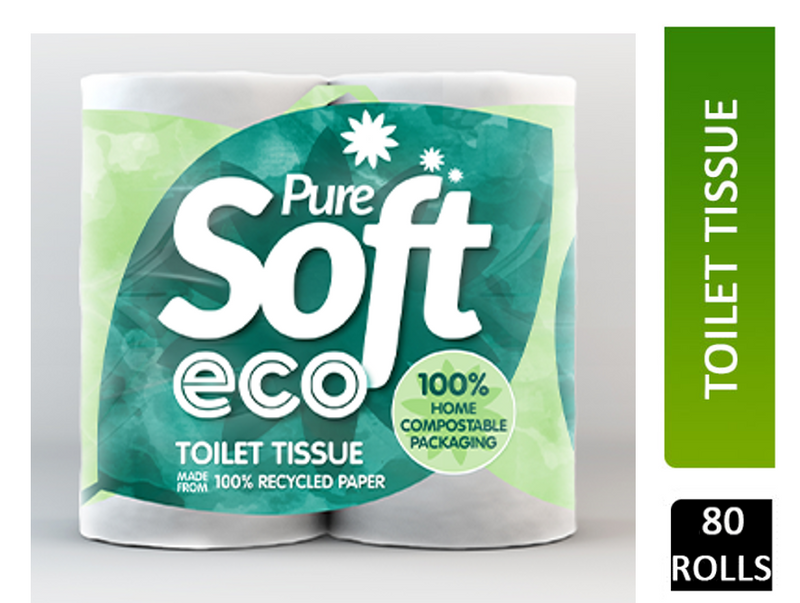 Pure Soft Eco 100% Recycled, Quick Dissolve Toilet Rolls 4 Pack - UK BUSINESS SUPPLIES