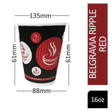NEW Belgravia 16oz Triple Walled Paper Red & Black Ripple Cups & Black Lids 100s - UK BUSINESS SUPPLIES