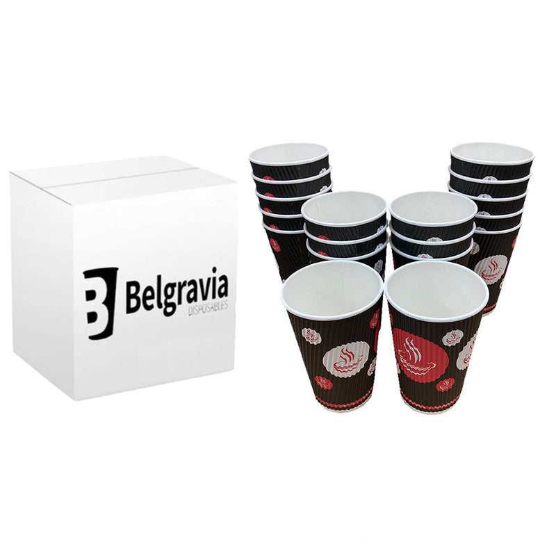 NEW Belgravia 16oz Triple Walled Paper Red & Black Ripple Cups 25s - UK BUSINESS SUPPLIES
