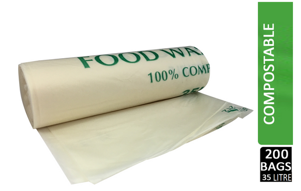 Compostable Biodegradable Food/Garden Waste 35 Litre Bin Liner Roll (10 Bags) - UK BUSINESS SUPPLIES