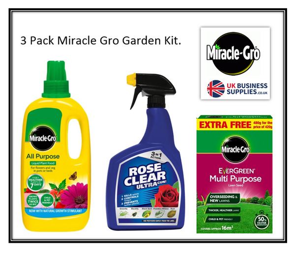 Miracle-Gro Garden Maintenance 3-Pack Offer, Lawn Seed,Plant Food & Bug Spray - UK BUSINESS SUPPLIES