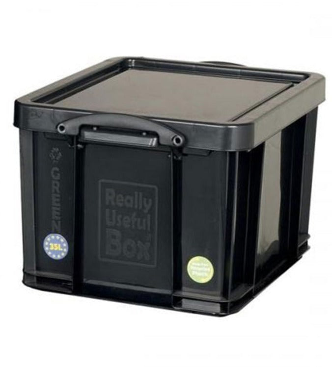 Really Useful Recycled Plastic Storage Box Black 35 Litre - UK BUSINESS SUPPLIES