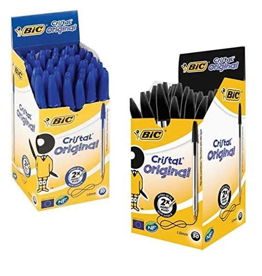 Bic Cristal medium Point Pens x 100 { 50 Black/50 Blue} - UK BUSINESS SUPPLIES