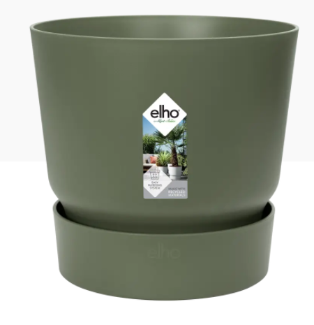 Elho Greenville Round Pot & Base LEAF GREEN 20cm - UK BUSINESS SUPPLIES