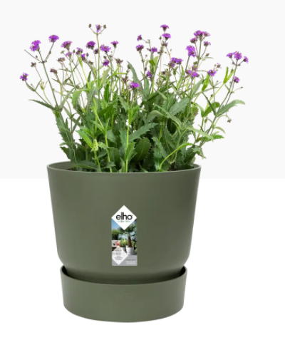 Elho Greenville Round Pot & Base LEAF GREEN 20cm - UK BUSINESS SUPPLIES