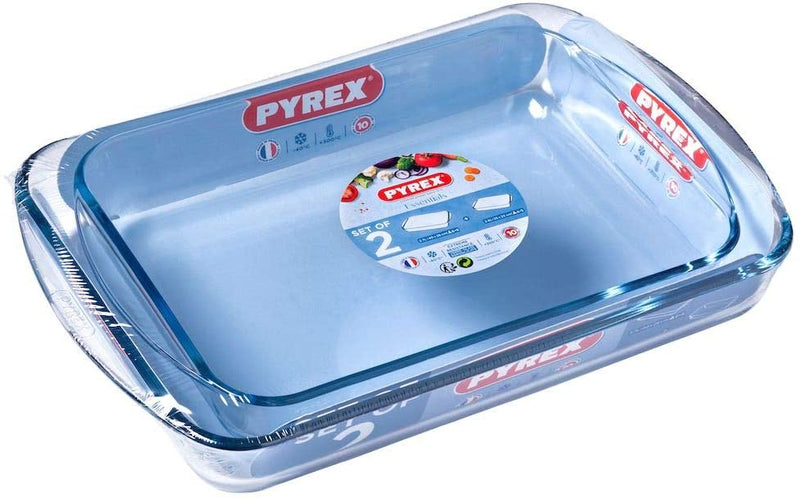 Pyrex Classic 2 Piece Rectangular Glass Baking Roasting Bake Roaster Dish Set - UK BUSINESS SUPPLIES