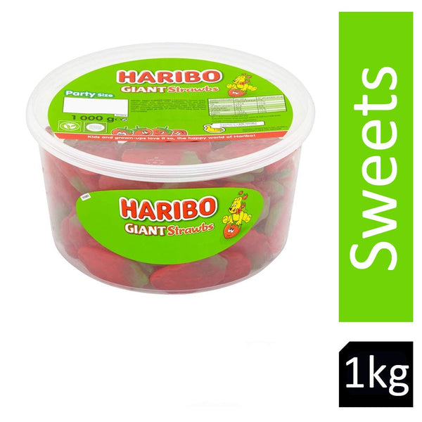 Haribo Giant Strawberries 1kg Drum - UK BUSINESS SUPPLIES