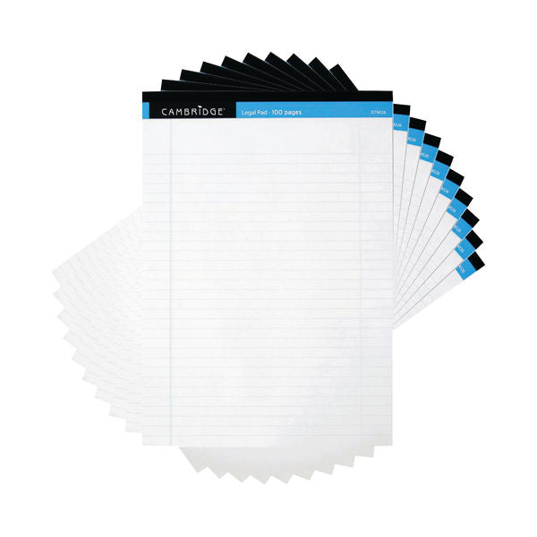 Cambridge Legal Pad 100P 70gsm A4 White (Pack of 10) 100080159 - UK BUSINESS SUPPLIES