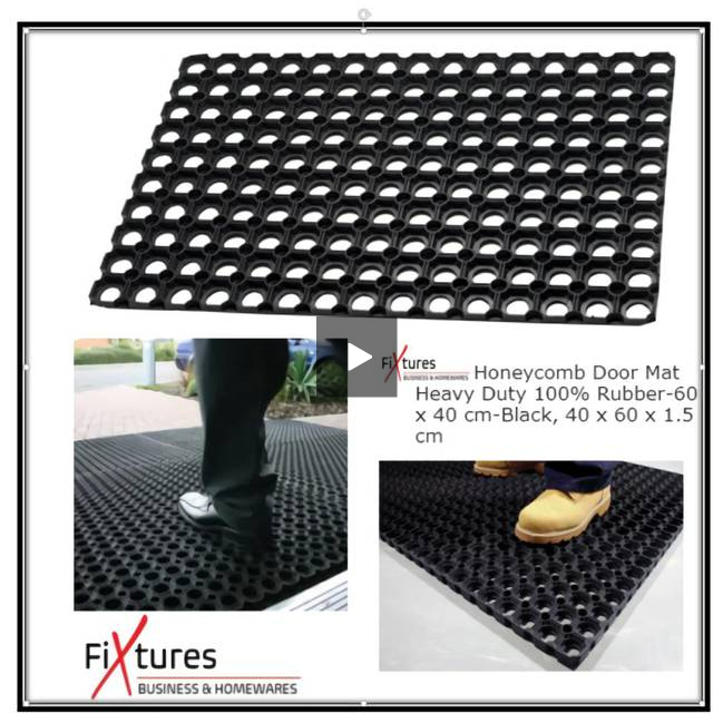 Fixtures Honeycomb Door Mat Heavy Duty 100% Rubber Black, 40 x 60 x 1.5 cm - UK BUSINESS SUPPLIES