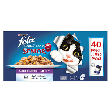 Felix AGAIL Senior Cat Food Mixed Selection in Jelly 40x100g - UK BUSINESS SUPPLIES
