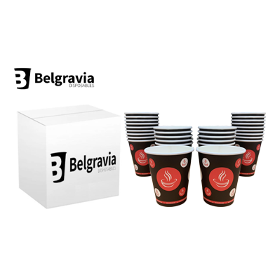 Belgravia 10oz Red & Black Single Walled Paper Cups 50s - UK BUSINESS SUPPLIES