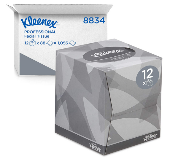 Kleenex Facial Tissue Cube 8834, 2 Ply Boxed Tissues, 12 Tissue Boxes x 88 - UK BUSINESS SUPPLIES