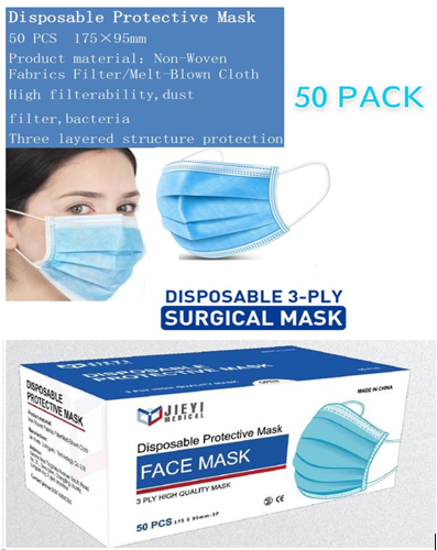 Disposable 3 Ply Surgical Face Mask Pack 50's - UK BUSINESS SUPPLIES