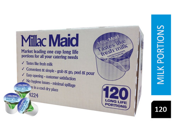 Millac Maid Whole Mini Pots - Tastes Like Fresh Milk - Long Life Skimmed Milk With Non Milk Fat - Pack of 120 - UK BUSINESS SUPPLIES