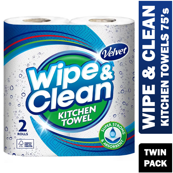 Velvet Wipe and Clean Kitchen Roll Towel Twin Pack - UK BUSINESS SUPPLIES