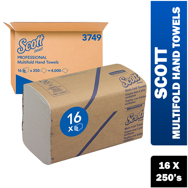 Scott Multifold Hand Towels 250 Sheet White, Pack of 16, {3749} - UK BUSINESS SUPPLIES