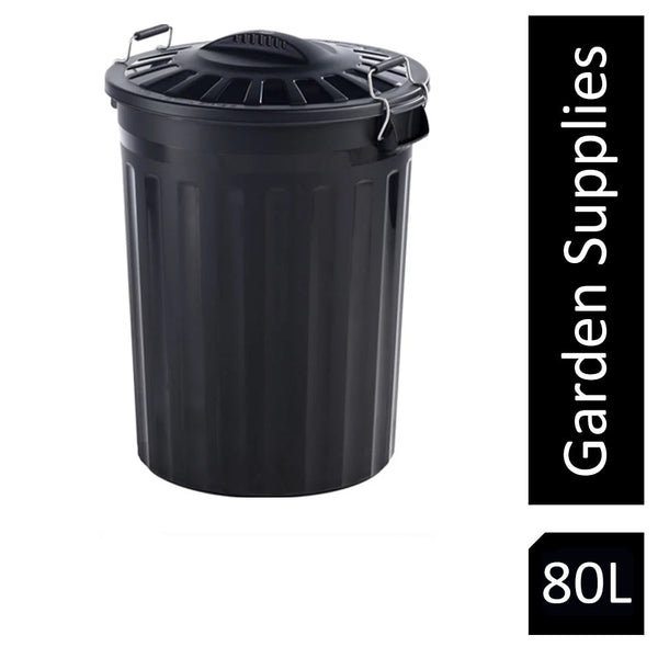 Fixtures Strata Refuse Bin with Lid and Metal Clip Handles 80 Litre (Black) - UK BUSINESS SUPPLIES