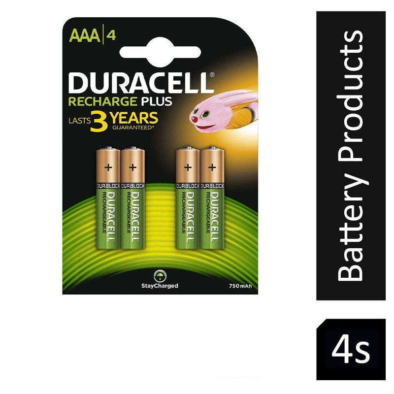 Duracell Stay Charged Rechargeable AAA NiMH 900mAh Batteries (Pack of 4) - UK BUSINESS SUPPLIES