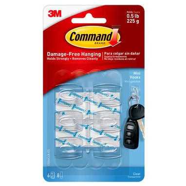 3M Command 17006CLR Mini Clear Hooks With Clear Strips 6 Pack - UK BUSINESS SUPPLIES