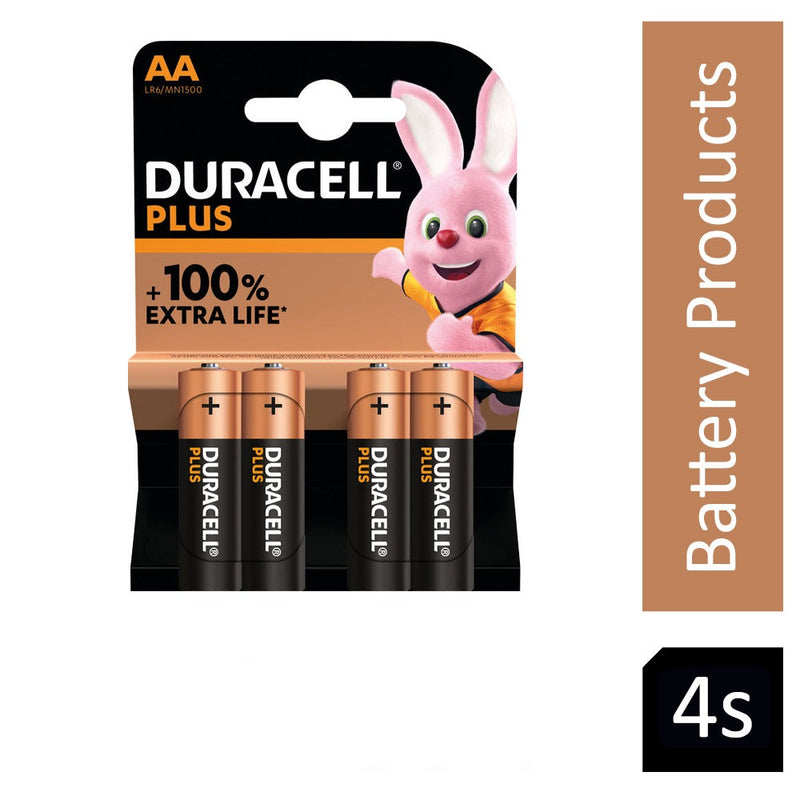 Duracell Plus AA Battery Alkaline 100% Extra Life (Pack of 4) 5009370 - UK BUSINESS SUPPLIES