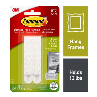 3M Command 17207 Narrow Picture Hanging Strips 4 Pack - UK BUSINESS SUPPLIES