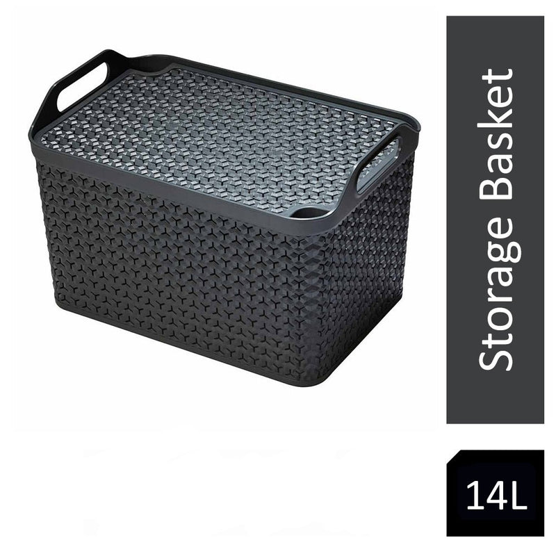 Strata Charcoal Grey Medium Handy Basket With Lid {23cm x 30.5cm} - UK BUSINESS SUPPLIES