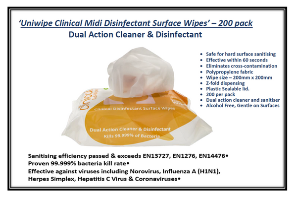 Uniwipe Large Clinical Disinfectant Surface Wipes 200's - UK BUSINESS SUPPLIES
