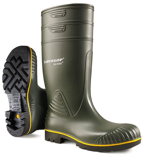 Dunlop Acifort NS Heavy Duty, Yellow Stripe Green Boots {All Sizes} - UK BUSINESS SUPPLIES