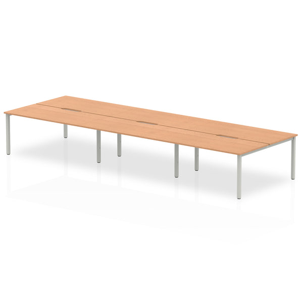 Evolve Plus 1600mm Back to Back 6 Person Desk Oak Top Silver Frame BE290 - UK BUSINESS SUPPLIES