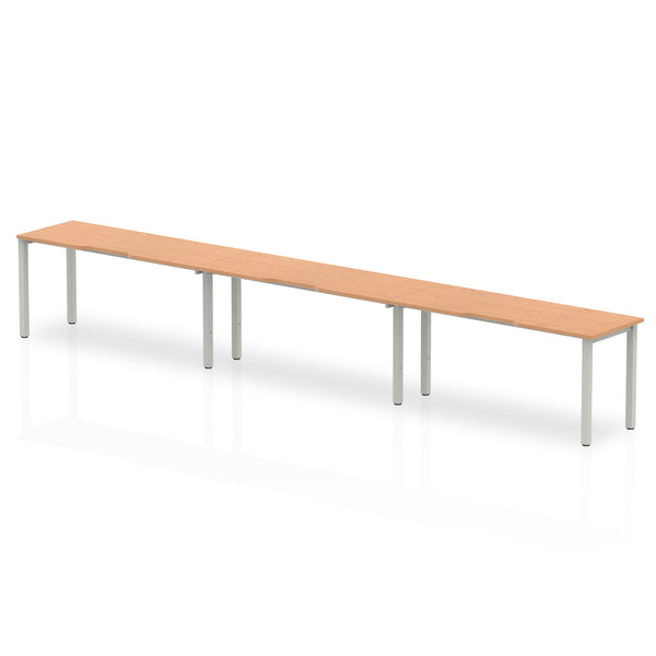 Dynamic Evolve Plus 1600mm Single Row 3 Person Desk Oak Top Silver Frame BE410 - UK BUSINESS SUPPLIES