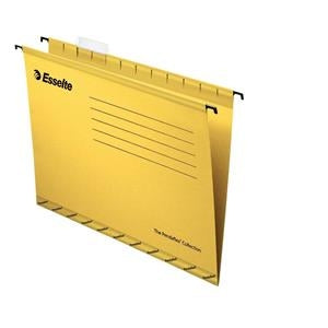 Esselte 90335 Classic Reinforced Suspension File, Foolscap, Pack of 25, Tabs Included, 360 x 240 mm, Yellow - UK BUSINESS SUPPLIES