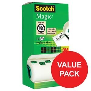 Scotch Magic 810 19mm x 33m Low Noise Invisible Tape (Pack 12 Rolls + 2 FREE Rolls) - UK BUSINESS SUPPLIES