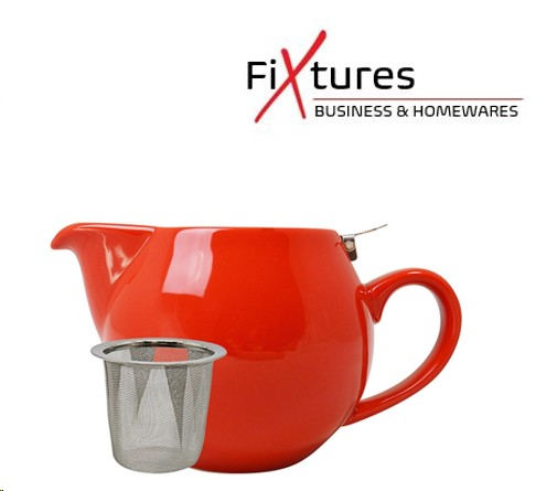 FiXtures®  Red Porcelain Stump Teapot With S/S Lid 500ml - UK BUSINESS SUPPLIES
