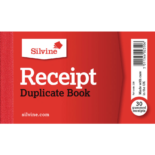 Silvine 63x106mm Duplicate Receipt Book Carbon Gummed Taped Cloth Binding 30 Sets (Pack 36) - 228 - UK BUSINESS SUPPLIES