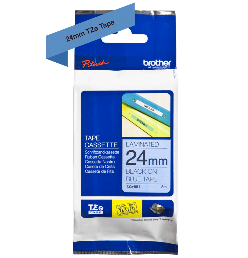 Brother Glossy Black On Blue Label Tape 24mm x 8m - TZE551 - UK BUSINESS SUPPLIES
