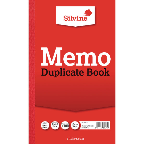 Silvine 210x127mm Triplicate Memo Book Carbon Ruled 1-100 Taped Cloth Binding 100 Sets (Pack 6) - 605 - UK BUSINESS SUPPLIES