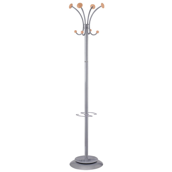 Alba Vienna Coat Stand 8 Pegs Wood and Silver PMVIENA - UK BUSINESS SUPPLIES