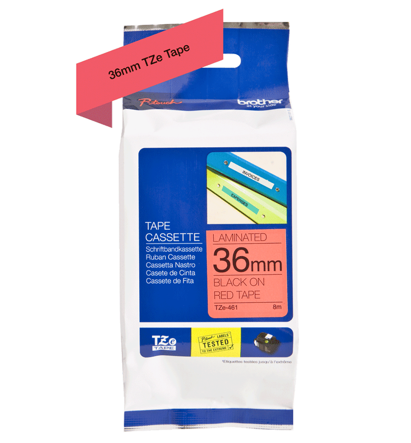 Brother Black On Red Label Tape 36mm x 8m - TZE461 - UK BUSINESS SUPPLIES