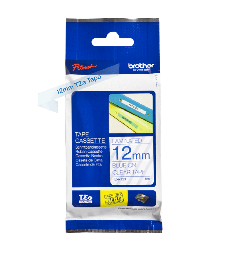 Brother Blue On Clear PTouch Ribbon 12mm x 8m - TZE133 - UK BUSINESS SUPPLIES