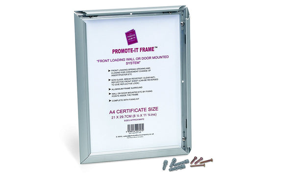 Photo Album Co Certificate/Photo Snap Frame A4 Aluminium Frame Plastic Front Silver - PAPFA4B - UK BUSINESS SUPPLIES