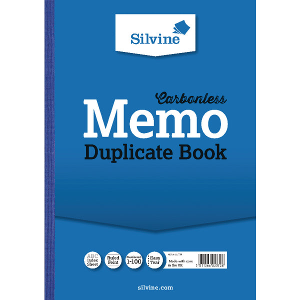 Silvine A4 Duplicate Book Carbonless Ruled 1-100 Taped Cloth Binding 100 Sets (Pack 3) - 714 - UK BUSINESS SUPPLIES