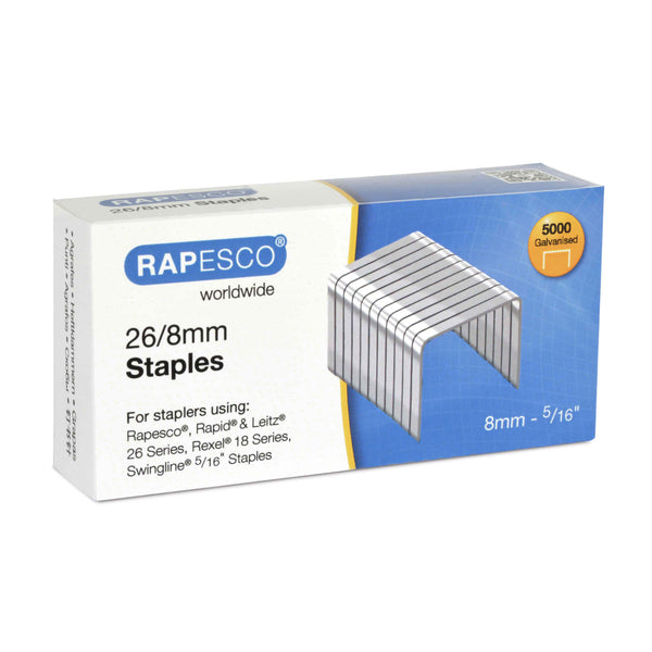 Rapesco 26/8mm Galvanised Staples (Pack 5000) - S11880Z3 - UK BUSINESS SUPPLIES