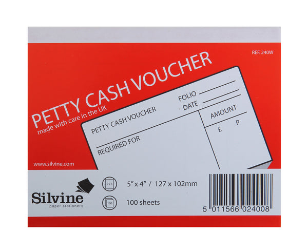 Silvine Petty Cash Voucher Pad 127x101mm 100 Pages White (Pack 24) - 240W - UK BUSINESS SUPPLIES